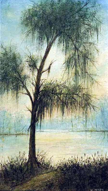 Oil on board painting: "The Old Tree at Ousley's Landing at Bagdad, Louisiana"