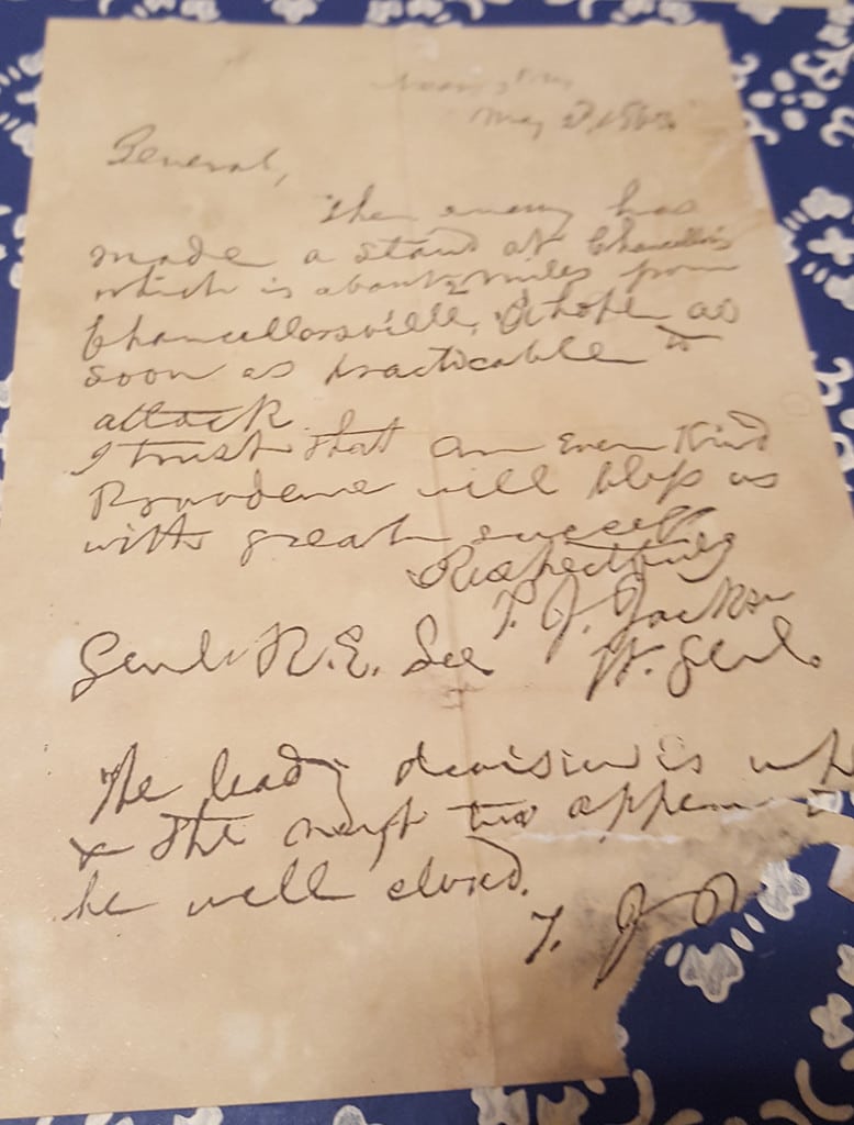 An original handwritten letter form Confederate General Stonewall Jackson